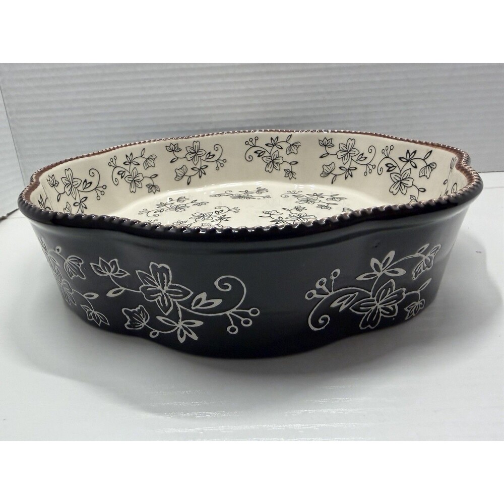 Temptations Floral Lace Black Baking Dish 10" Scallop Edges